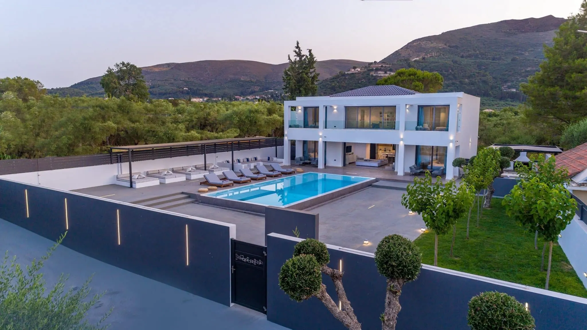 Divine Villa Zakynthos private pool at sunset